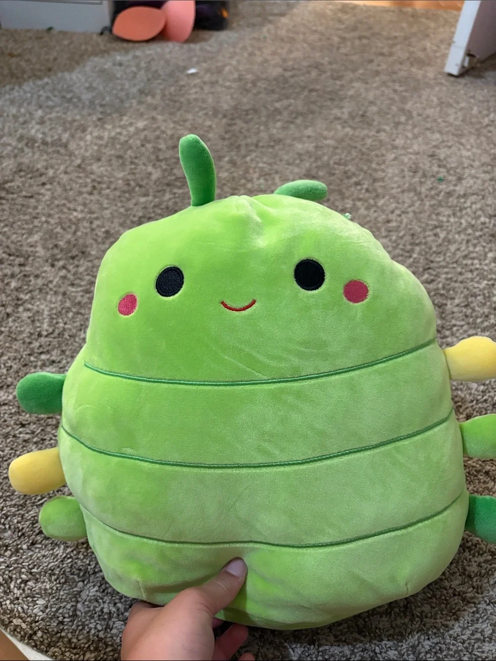 Squishmallows Green Caterpillar Plush with Pink Cheeks